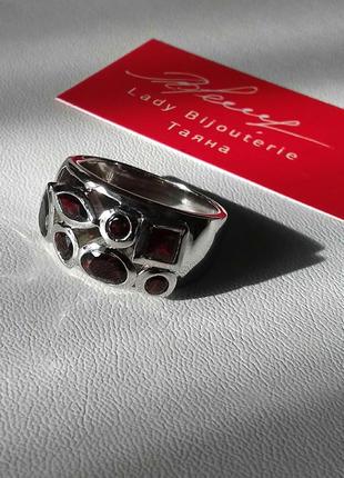 🫧 18 размер кольцо серебро гранат натуральный природный родий2 фото