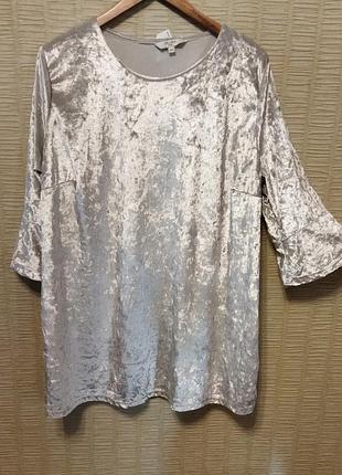 Нарядное бело-серое платье туника блузон большой размер