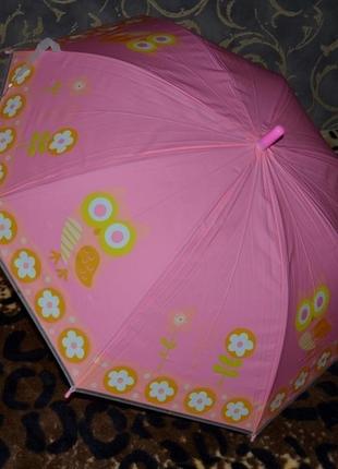 Зонтик зонт детский яркий матовый сова совушка розовый