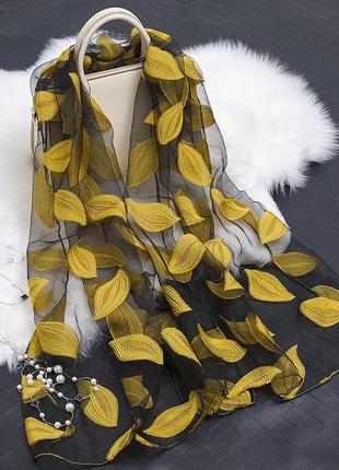 Женский легкий 3d шарфик желтый - размер 180*68см, полиэстер