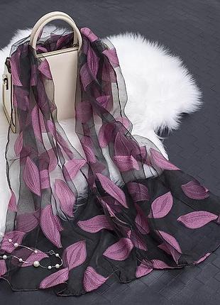 Шарф женский.  размер: 180*68см.  цвет: розовый+черный.  материал: полиэстер.