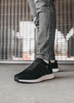 Замшевые кроссовки adidas iniki black white / замшеві кросівки4 фото