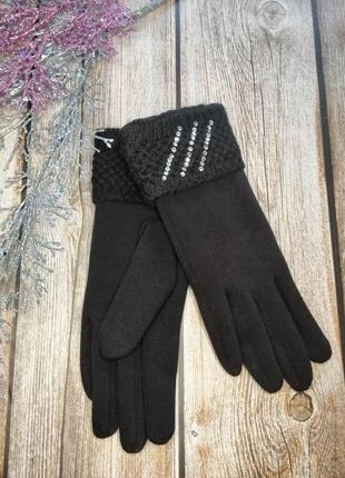 ❤️ рукавички чорні зі стразами осінь, зима 🎉