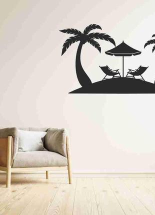 Наклейка на стену (стекло, мебель, зеркало, металл) "тропический остров (возможен любой цвет пленки)"
