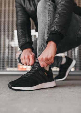 Замшевые кроссовки adidas iniki black white / замшеві кросівки3 фото