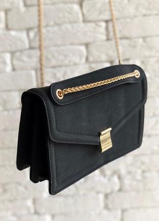 Якісна чорна сумочка нубук, клатч з ланцюжком1 фото