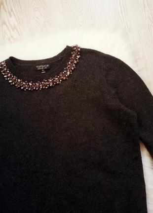 Серый свитер с шерстью ангора стразами камнями на воротнике кофта теплая вязаная черная3 фото