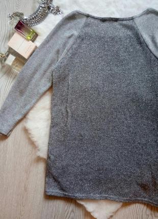 Реглан серый свитер джемпер с серебряной нитью кофточка нарядная блестящая с люрексом2 фото