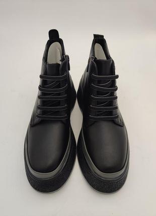 Шкіряні жіночі ботильйони черевики демісезонні чорні на платформі 38-40 женские ботильоны деми guero2 фото