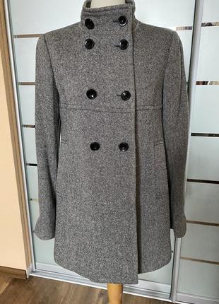 Сіре двобортне вовняне пальто а-силуету з коміром стійкою uniqlo3 фото