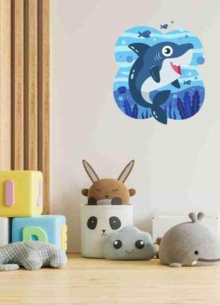 Наклейка цветная на стену (стекло, мебель, зеркало, металл) "акула. дельфин. подводный мир"