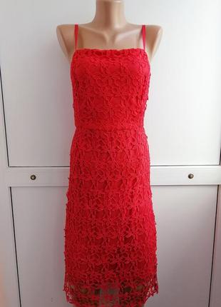 Платье женское кружевное красное