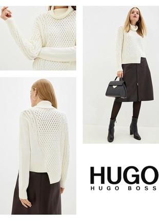 Шерстяной асимметричный свитер с высоким воротником hugo boss свободного кроя оверсайз 100 % шерсть