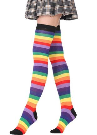 Женские полосатые гольфы выше колен цветные полосатые гетры яркие радуга