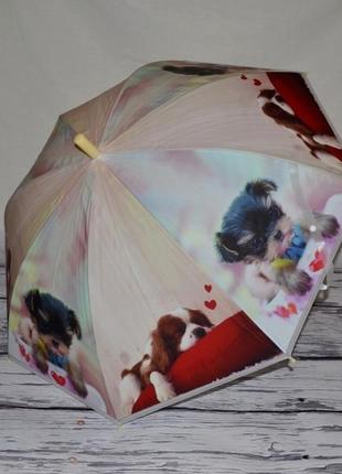 Зонт зонт детский с яркими героями матовый яркий и веселый живые собачка щенок беж