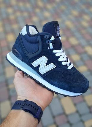 Теплые зимние кроссовки new balance 574  синие замшевые высокие женские зимние кроссовки нью беленс на меху1 фото