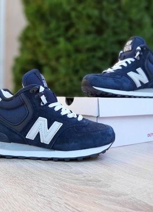 Теплые зимние кроссовки new balance 574  синие замшевые высокие женские зимние кроссовки нью беленс на меху6 фото