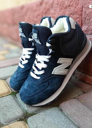 Теплые зимние кроссовки new balance 574  синие замшевые высокие женские зимние кроссовки нью беленс на меху4 фото