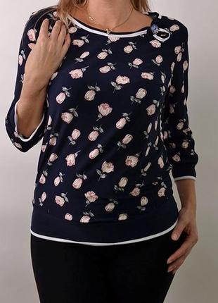 Блузка з бантиком валентина (принт трояндочки) 50-56 розміри