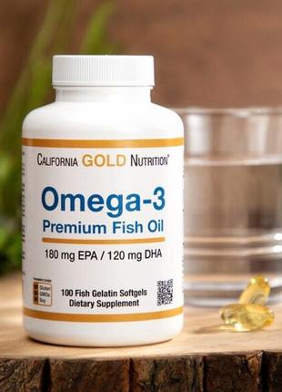 Омега 3 california gold nutrition original  риб'ячий жир преміальної якості, 100 капсул з риб'ячого желатину, омега31 фото