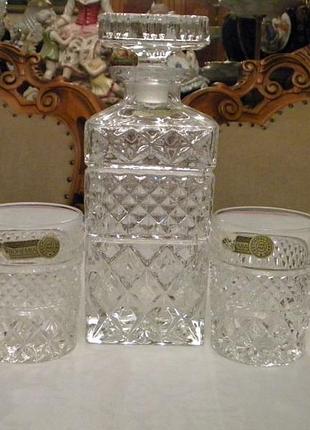 Набор для виски графин стаканы 2 шт богемия стекло чехословакия №701