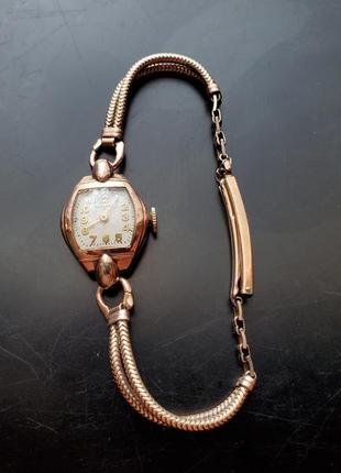 Позолочений механічний швейцарський жіночій годинник2 фото