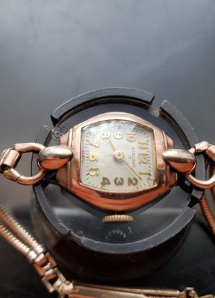 Позолочений механічний швейцарський жіночій годинник5 фото