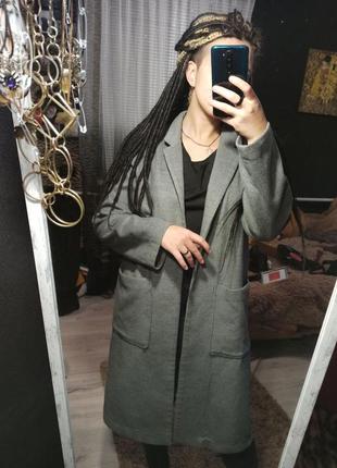 Сіре класичне пальто-кардиган з довгим рукавом9 фото