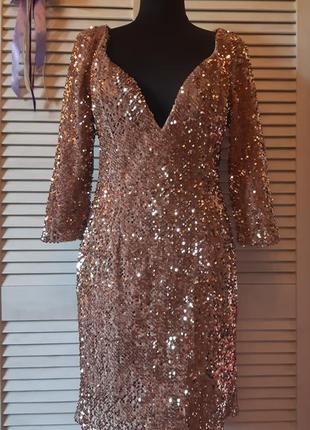 Нарядное платье мини в пайетки на бархате с рукавами boohoo