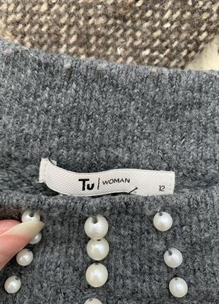 Сірий светр з перлинами акриловий tu7 фото