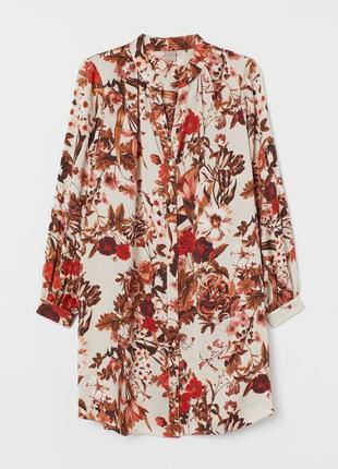 H&m платье рубашка на пуговицах с длинным рукавом оверсайз свободное цветочный принт