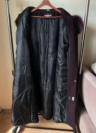 Зимнее шерстяное пальто батал с мохером и альпакой liardi 66р с натуральным мехом7 фото