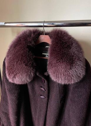 Зимнее шерстяное пальто батал с мохером и альпакой liardi 66р с натуральным мехом4 фото