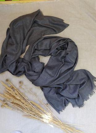 Широкий кашеміровий базовий сірий однотонний шарф палантин