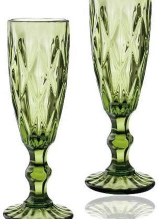 Набор 6 бокалов для шампанского elodia грани 200мл, изумрудное стекло