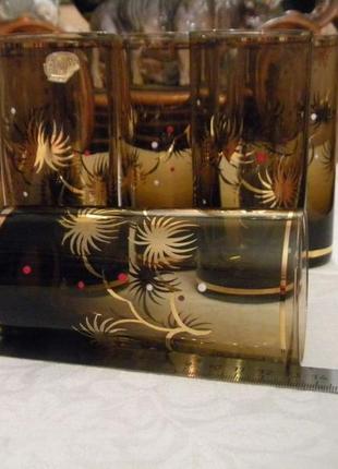 Набор кувшин стаканы 6 шт позолота цветное богемский хрусталь чехословакия №1988 фото