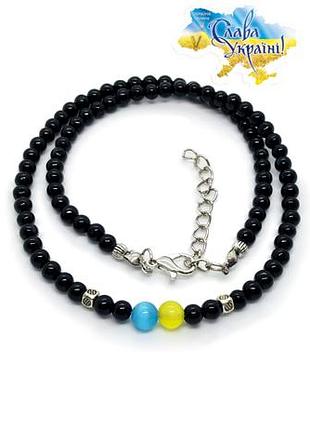 💙💛 патріотичне кольє-чокер "кольори прапора" блакитно-жовтий натуральний камінь агат