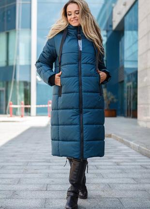 Женское зимнее пальто из плащевки цвета волна р. 42-582 фото
