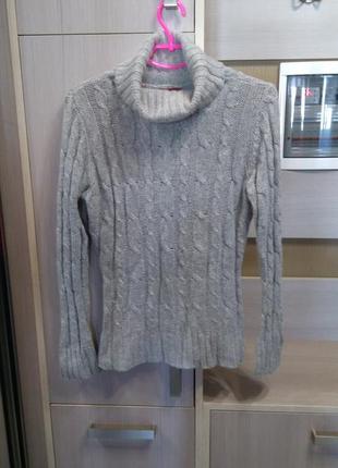 Теплый свитер вязка серый с красивым узором1 фото