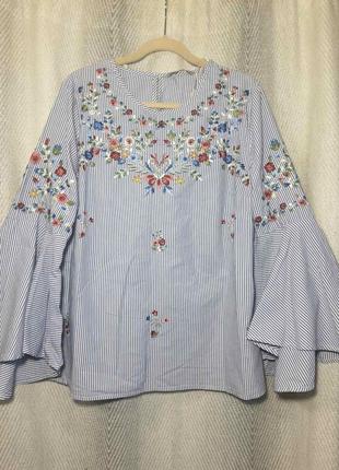 100% коттон жіноча натуральна коттоновая блуза смужка вишивка вишиванка мелкий цветок фотосессия2 фото