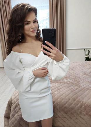 Белое платье нарядное на роспись свадьбу загс венчание нарядное вечернее короткое мини