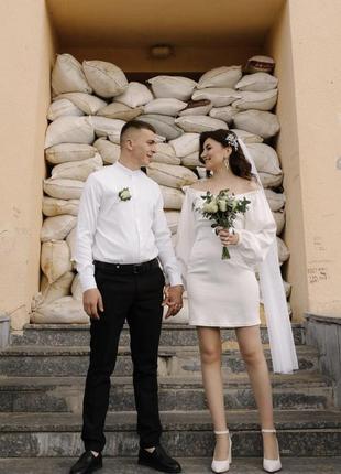 Белое платье нарядное на роспись свадьбу загс венчание нарядное вечернее короткое мини