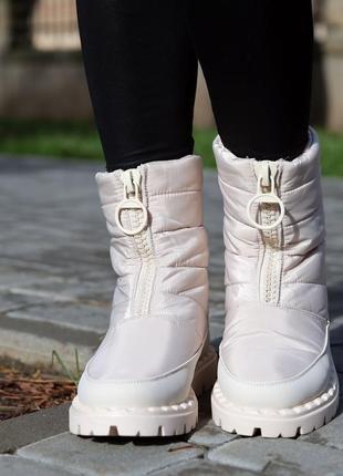 Теплі жіночі черевики на зиму,дутики бежеві зимові (зима 2022-2023) для жінок,стильні,зручні,комфортні,стильні3 фото