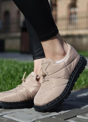 Теплые женские ботинки на зиму, дутики бежевые зимние (зима 2022-2023) для женщин, стильные, удобные, комфортные, стильные