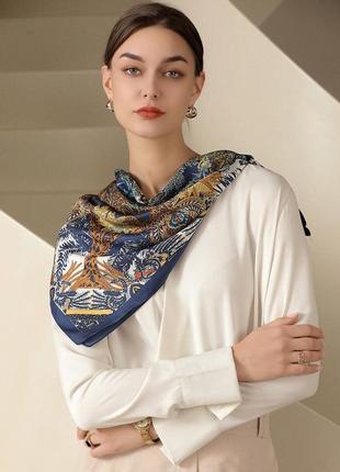 Женский платок сатиновый элегантный в английском стиле 90*90 см