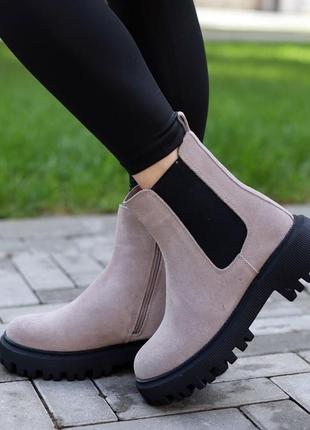 Теплые женские ботинки замшевые челси на резинке серые зимние (зима 2022-2023) для женщин, стильные, удобные, комфортные2 фото