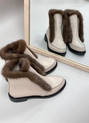 Високі 15см черевики norka хутро норка натуральна шкіра пітон зима демісезон