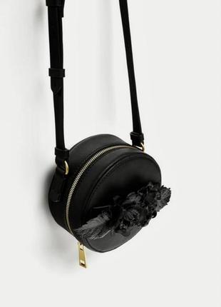 Кругла сумка крос боді zara жіноча сумка з довгим ременем чорна сумка через плече