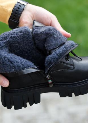 Теплі жіночі черевики на зиму,берці,берци шкіряні чорні зимові (зима 2022-2023) для жінок,стильні,зручні,комфортні5 фото