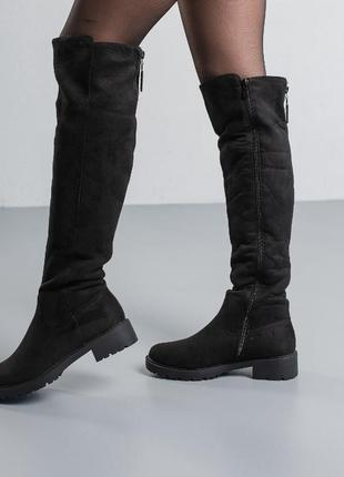 Стильные сапоги,ботфорты женские черные на плоской зимней подошве (зима 2022-2023) для женщин,стильные,удобные,комфортные5 фото